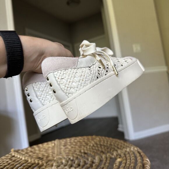Joie Handan WHITE Woven Leather Platform Lace-Up Sneakers EU 37.5 US 7.5 - Picture 8 of 16